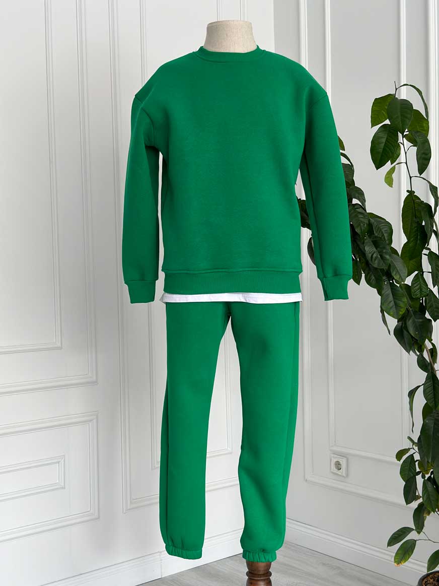 Yeşil Bisiklet Yaka Yarım Oversize Takım