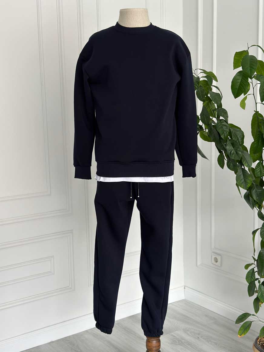 Lacivert Bisiklet Yaka Yarım Oversize Takım