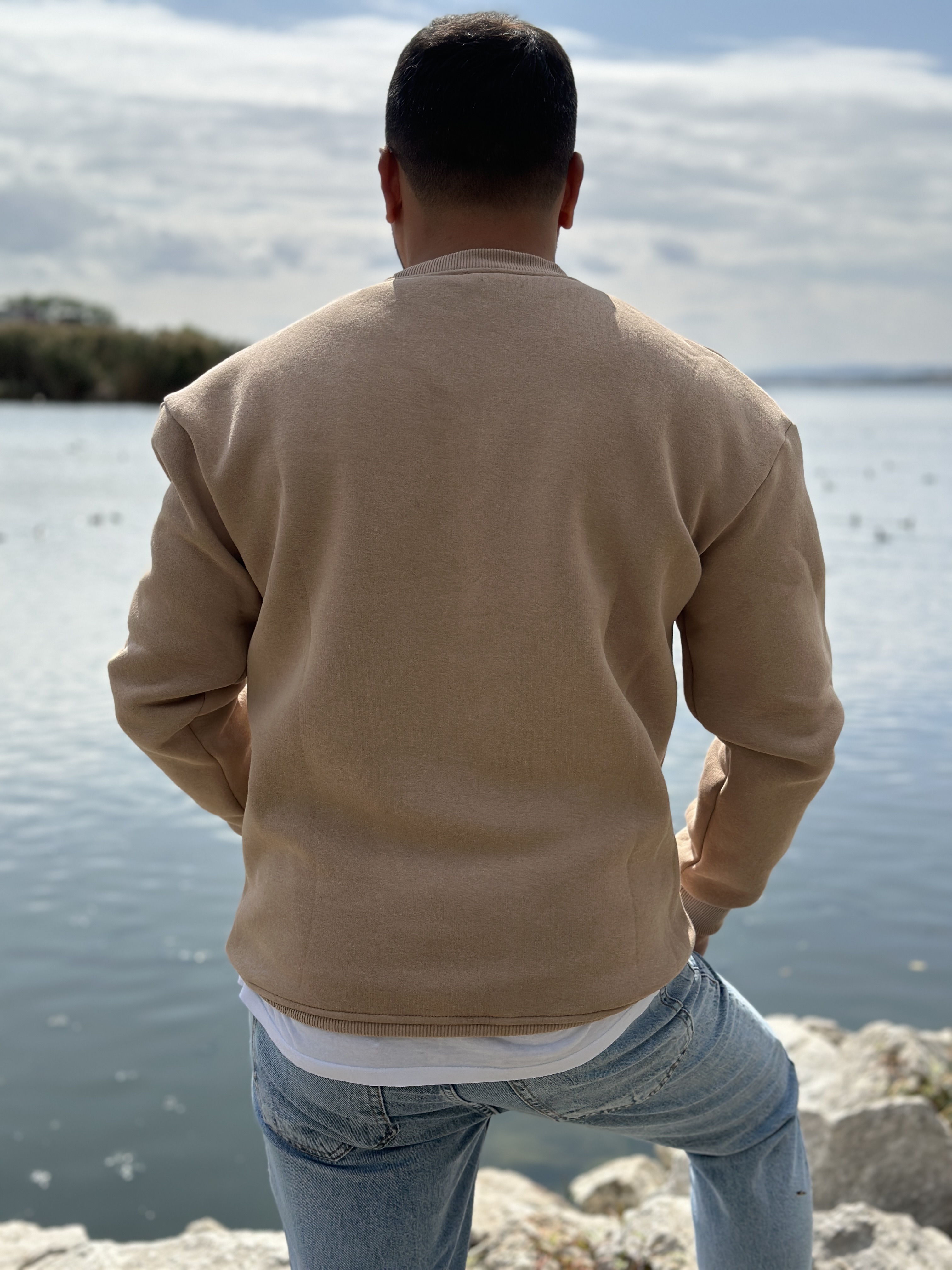 Kahverengi Bisiklet Yaka Yarım Oversize Sweat