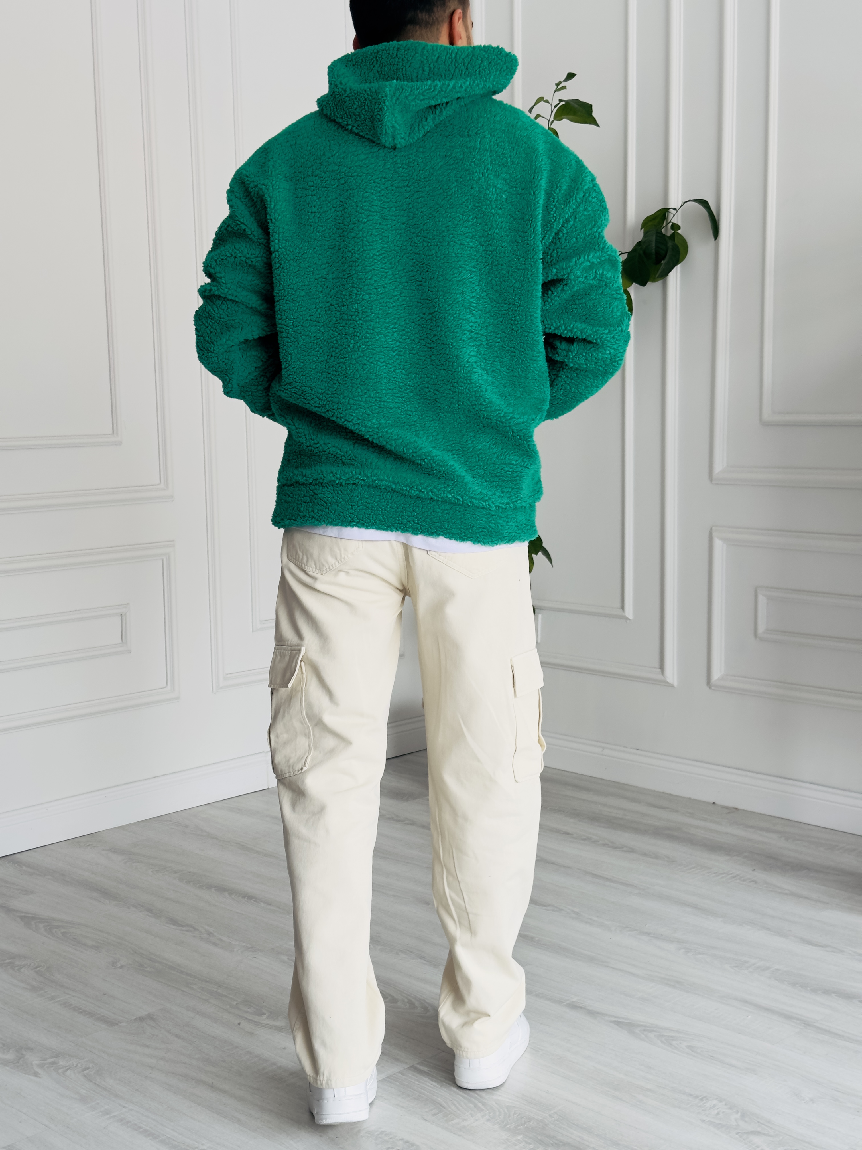 Yeşil Kapüşonlu Peluş Sweat