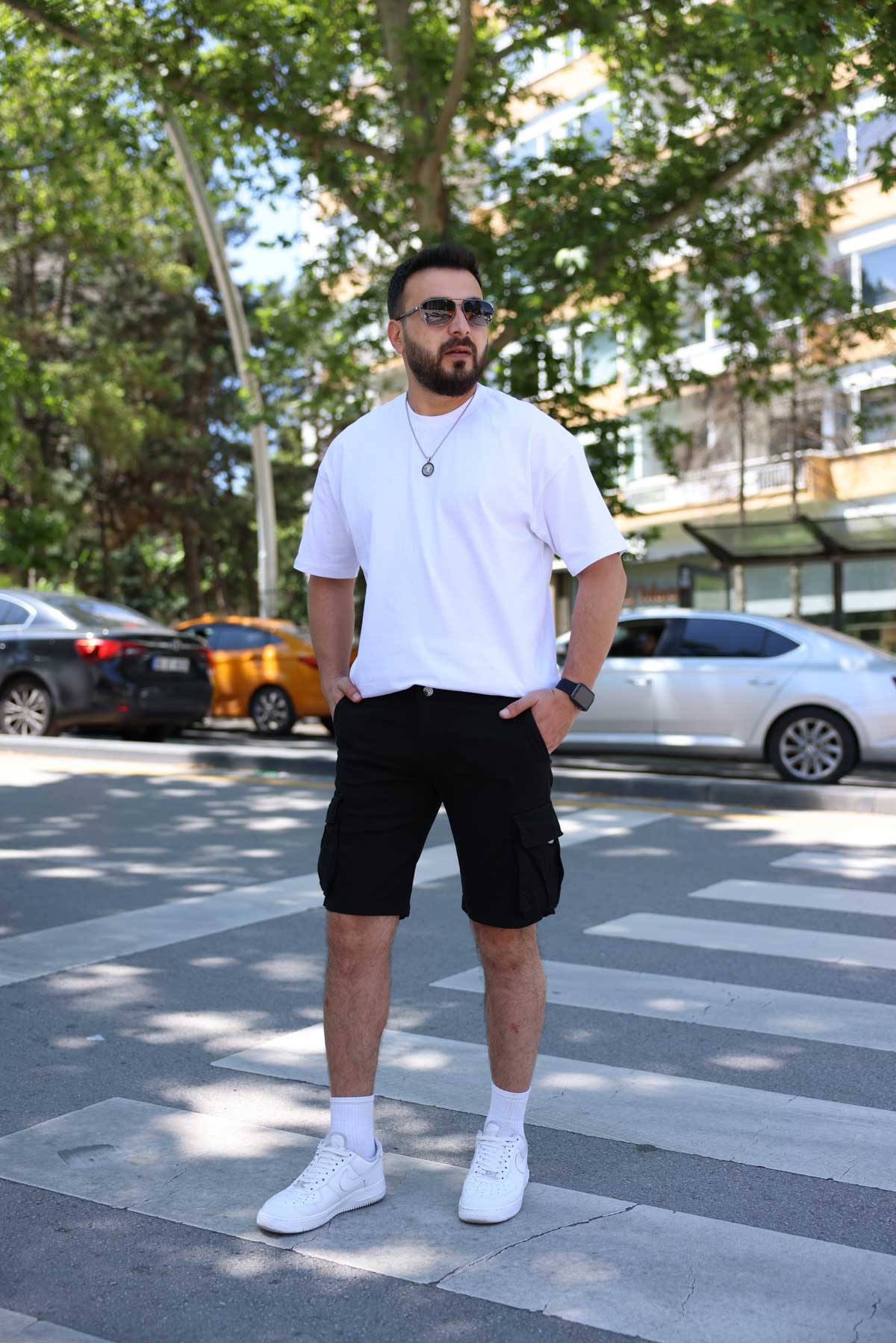Siyah Kargo Cepli Şort