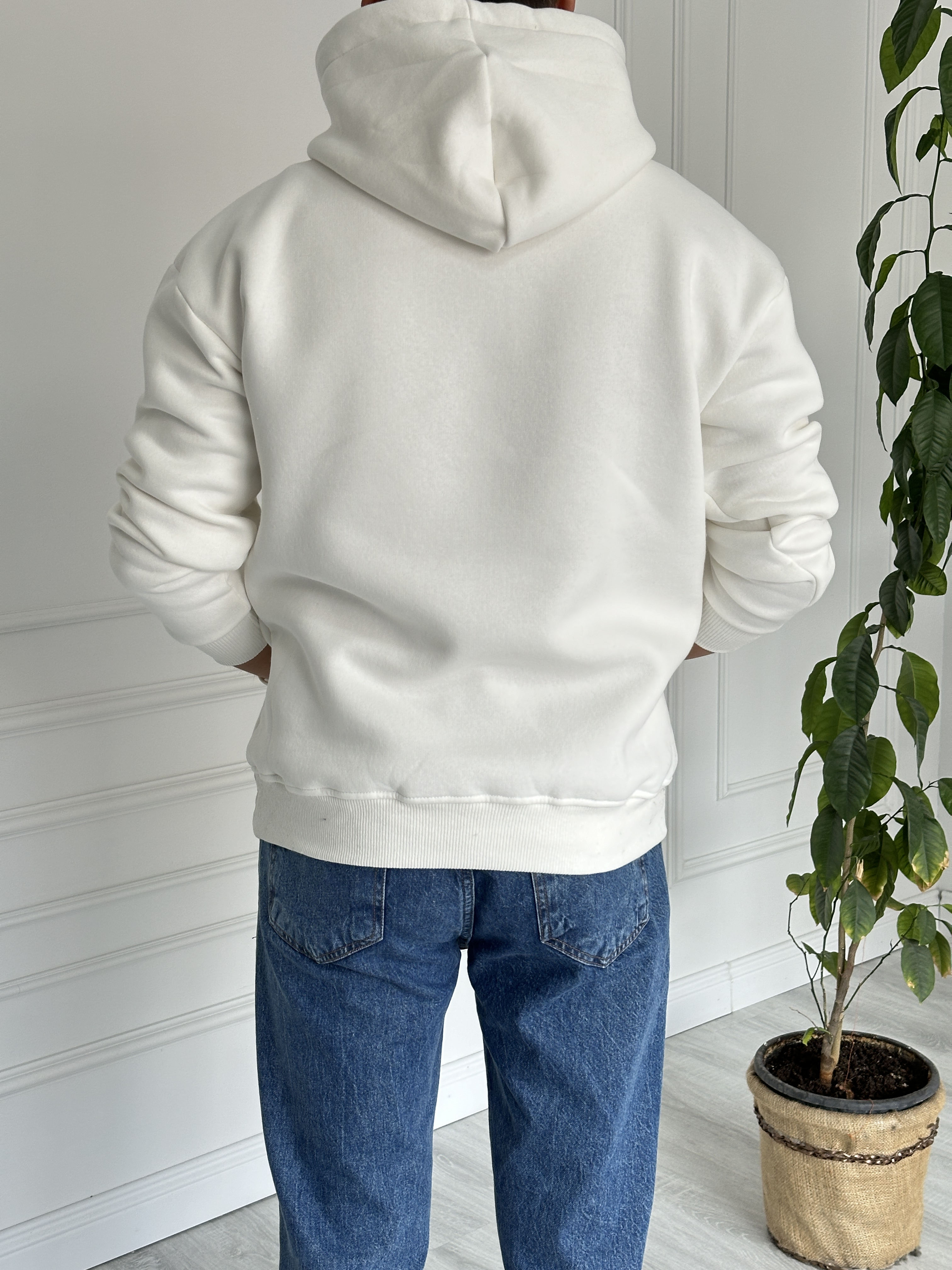 Baskılı Kapüşanlu Sweat Beyaz