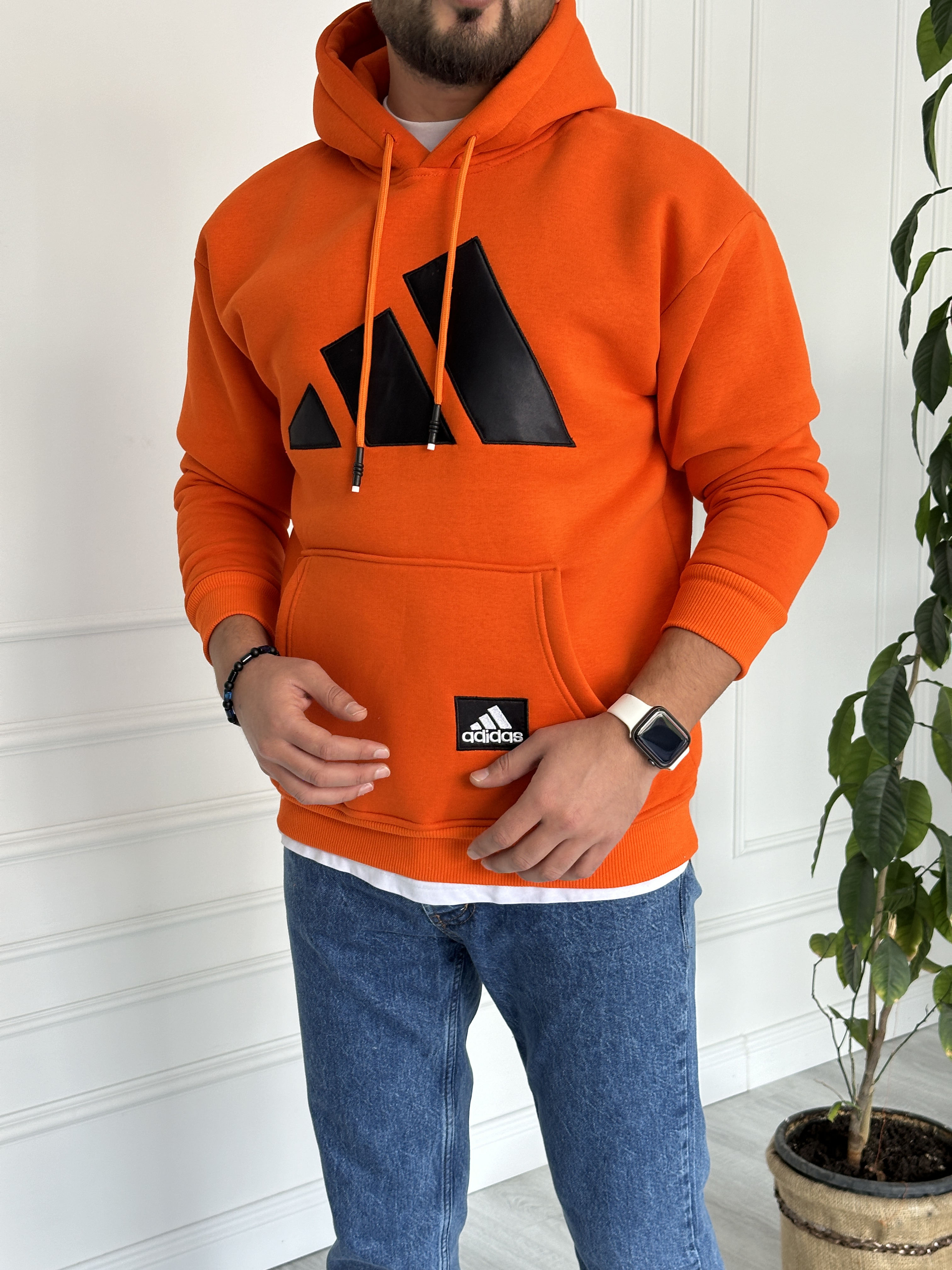 Baskılı Kapüşanlu Sweat Turuncu