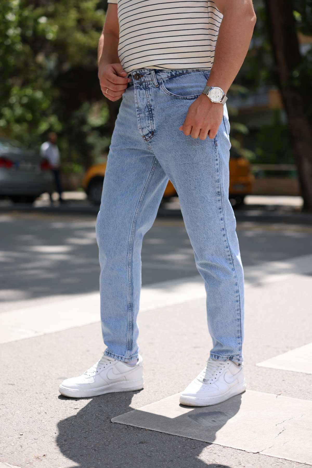 Buz Mavi Baggy Kot Pantolon