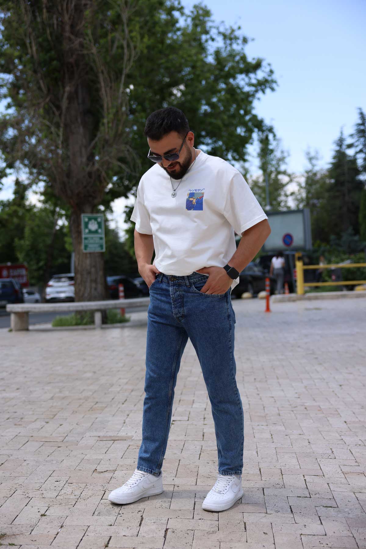 Koyu Mavi Baggy Kot Pantolon