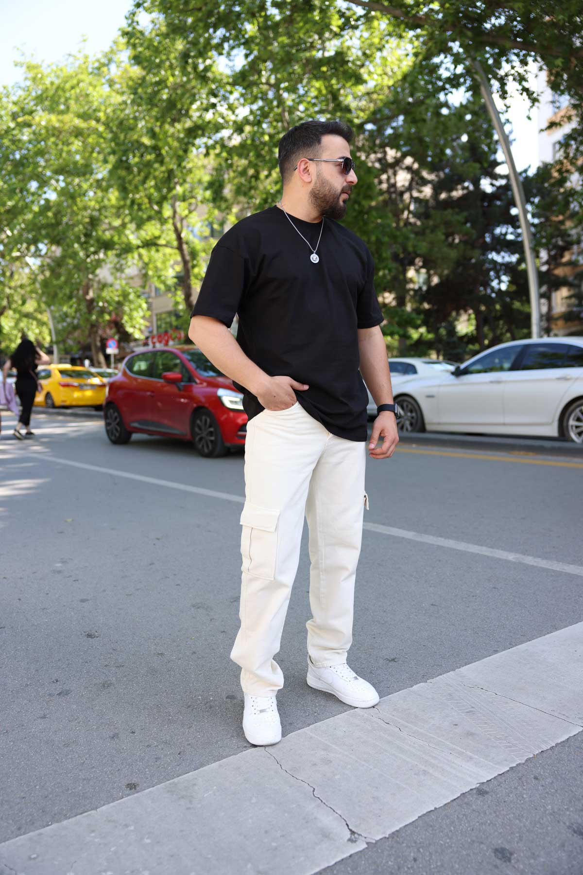 Bej Keten Kargo Pantolon