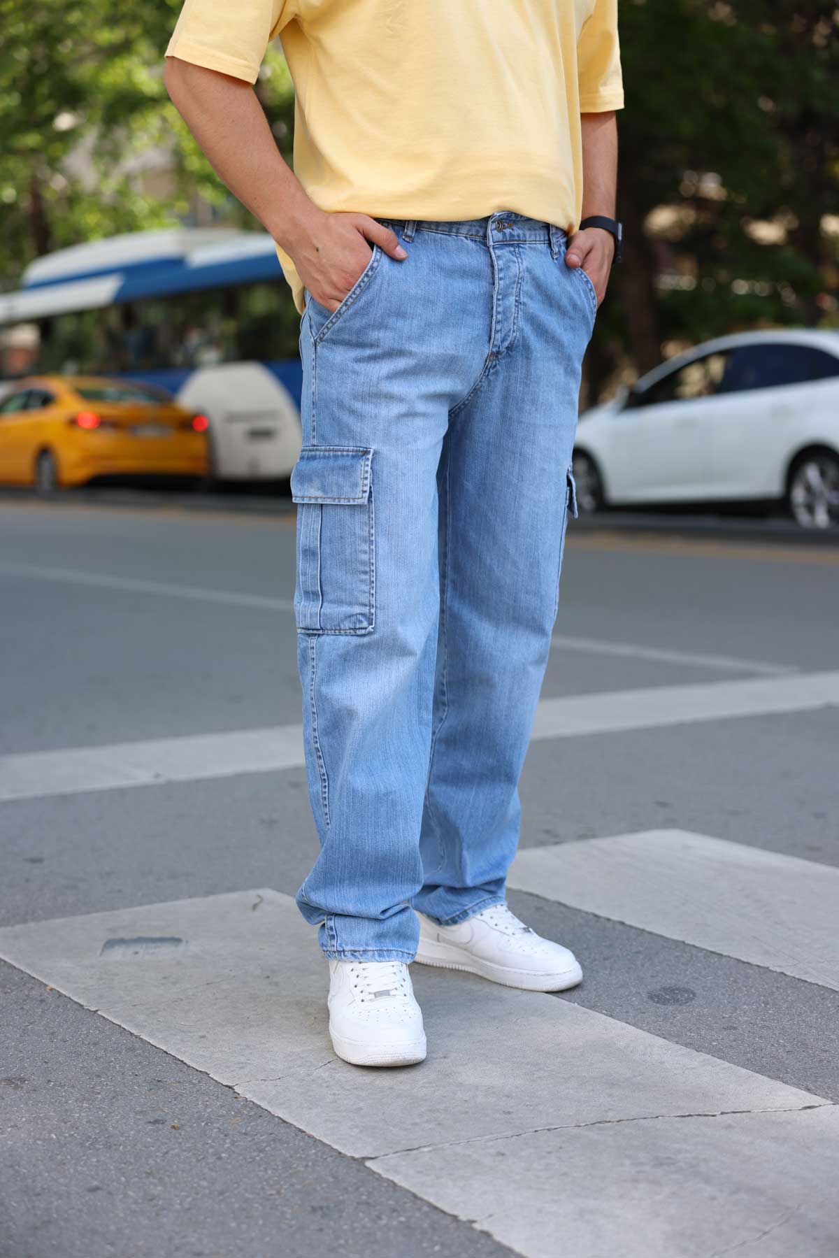 Açık Mavi Kargo Kot Pantolon