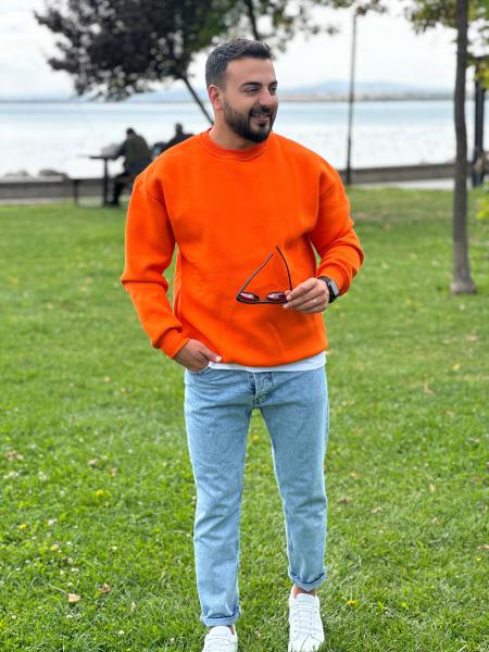 Turuncu Bisiklet Yaka Yarım Oversize Sweat