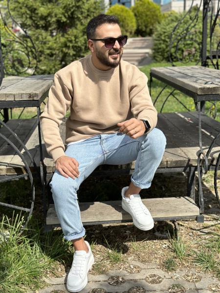 Kahverengi Bisiklet Yaka Yarım Oversize Sweat
