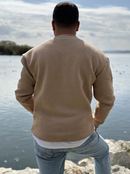 Kahverengi Bisiklet Yaka Yarım Oversize Sweat
