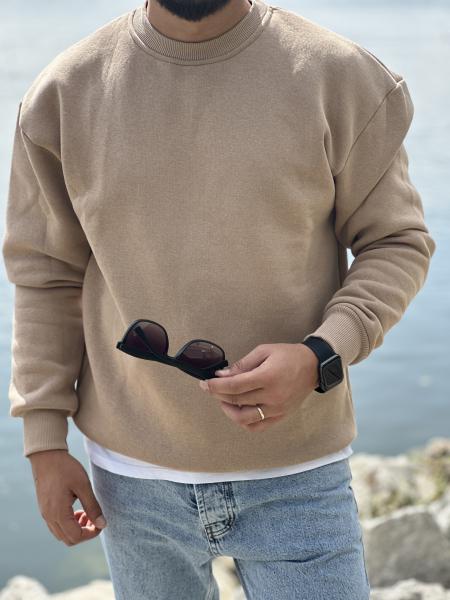 Kahverengi Bisiklet Yaka Yarım Oversize Sweat