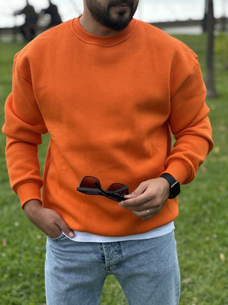Turuncu Bisiklet Yaka Yarım Oversize Sweat