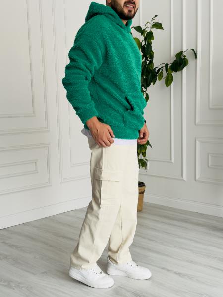 Yeşil Kapüşonlu Peluş Sweat