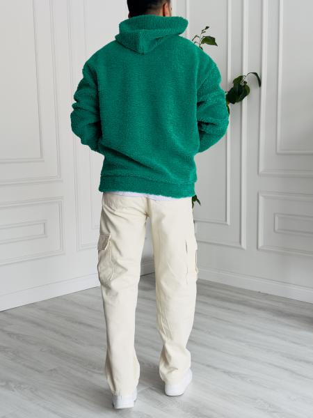 Yeşil Kapüşonlu Peluş Sweat
