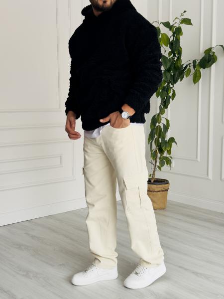 Siyah Kapüşonlu Peluş Sweat