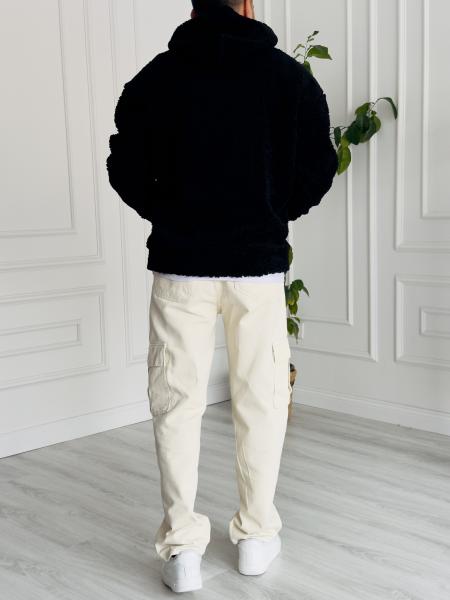 Siyah Kapüşonlu Peluş Sweat