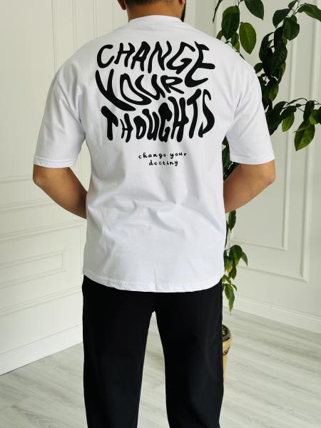 Oversize Baskılı Basic Tişört Beyaz