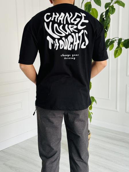 Oversize Baskılı Basic Tişört Siyah