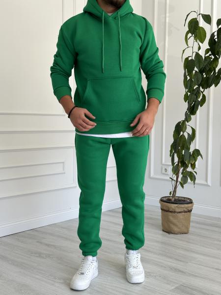 Yeşil Bisiklet Yaka Kapüşonlu Yarım Oversize Sweat
