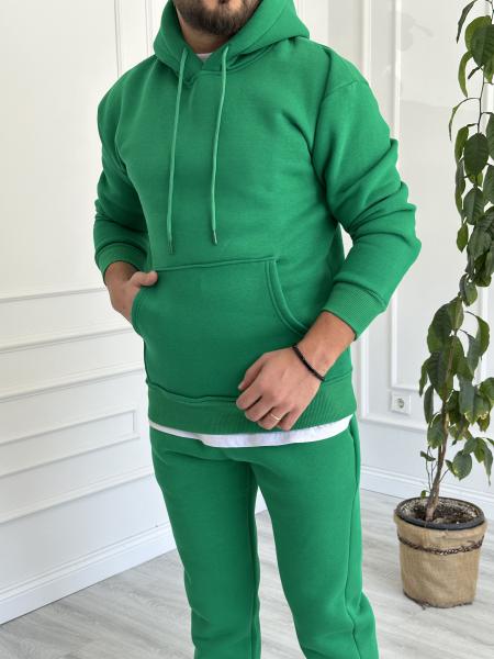 Yeşil Bisiklet Yaka Kapüşonlu Yarım Oversize Sweat