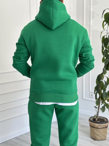 Yeşil Bisiklet Yaka Kapüşonlu Yarım Oversize Sweat
