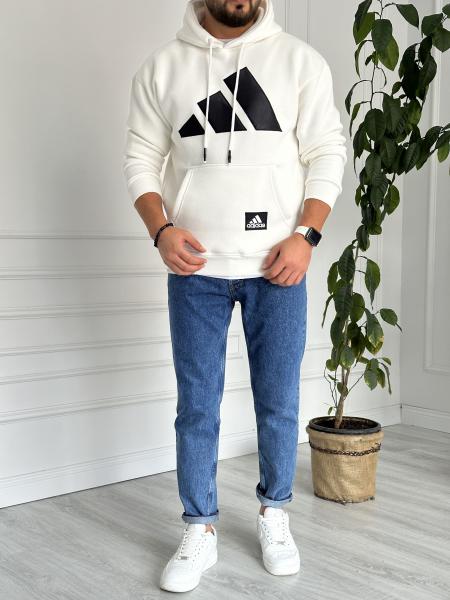 Baskılı Kapüşanlu Sweat Beyaz