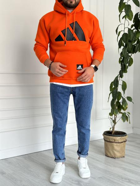 Baskılı Kapüşanlu Sweat Turuncu
