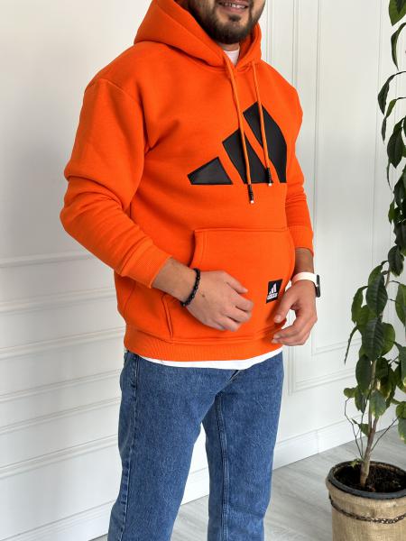 Baskılı Kapüşanlu Sweat Turuncu