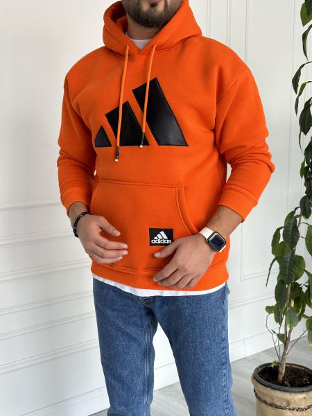 Baskılı Kapüşanlu Sweat Turuncu