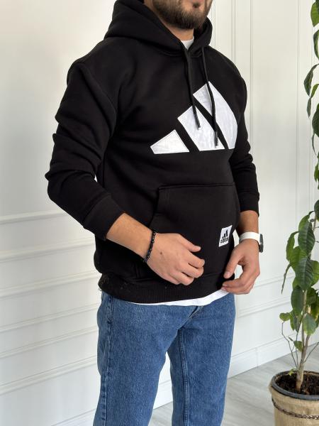Baskılı Kapüşanlu Sweat Siyah