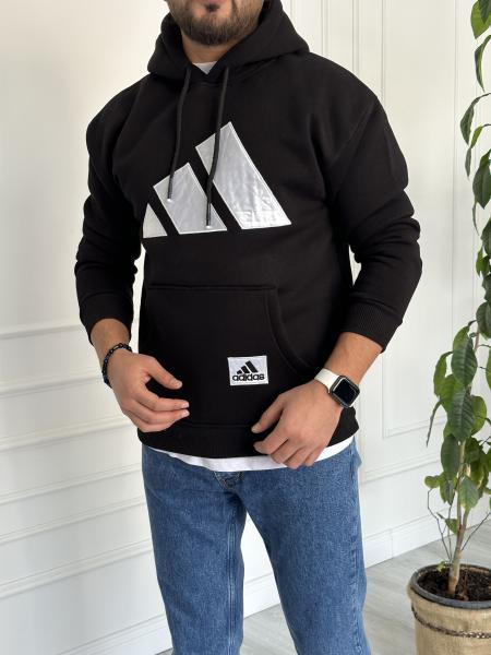 Baskılı Kapüşanlu Sweat Siyah
