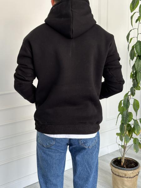 Baskılı Kapüşanlu Sweat Siyah