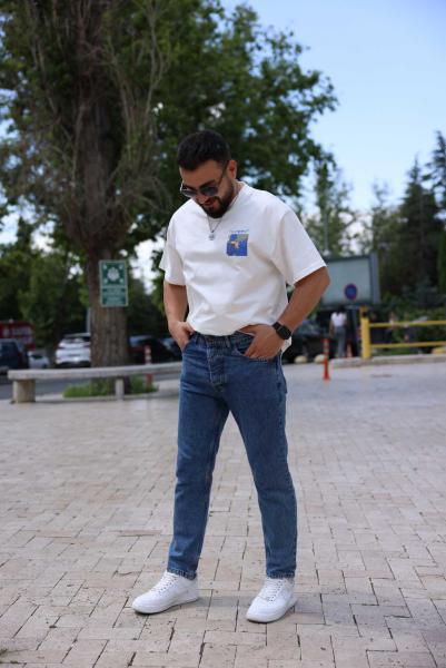 Koyu Mavi Baggy Kot Pantolon