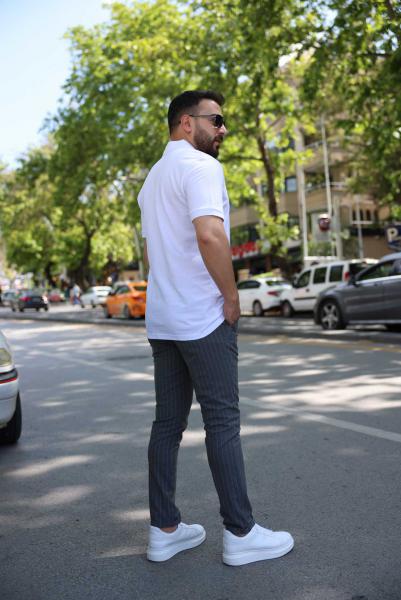 Füme Likralı Çizgili Kumaş Pantolon