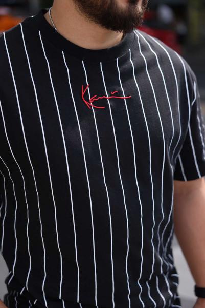 Siyah Bisiklet Yaka Oversize Çizgili Tişört