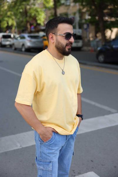 Sarı Bisiklet Yaka Basic Oversize Tişört